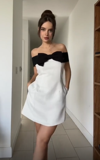 Cute Off The Shoulder A Line Homecoming Dress White Cocktail Dress  cc2204