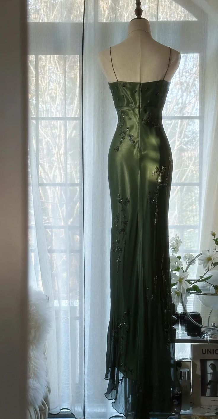 Vintage Dark Green Halter Chiffon Beaded Prom Dress,Mermaid Party Evening Dress cc2996