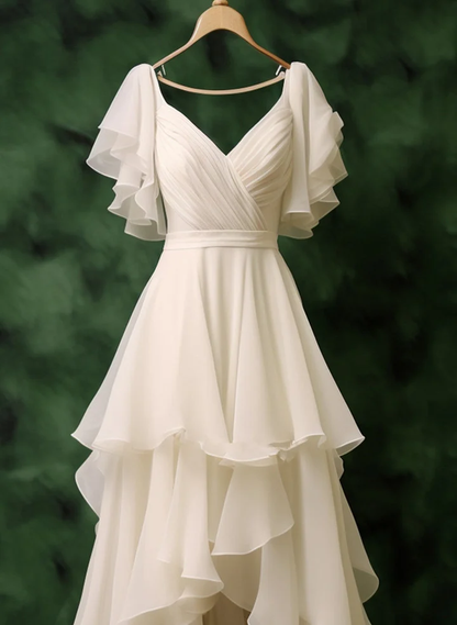 Pretty Chiffon V Neck Layered Prom Dress Elegant Long Wedding Dress cc2064