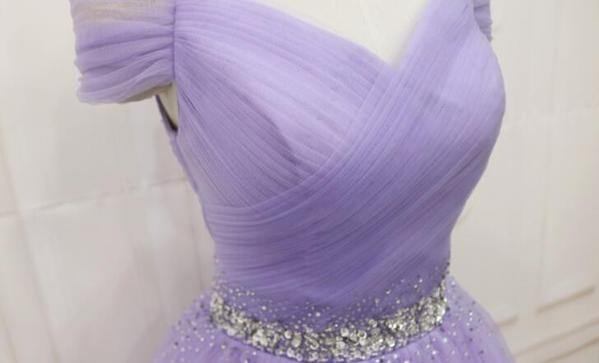 Lovely Light Purple Beaded Short Party Dress, Off Shoulder Homecoming Dress  c2919