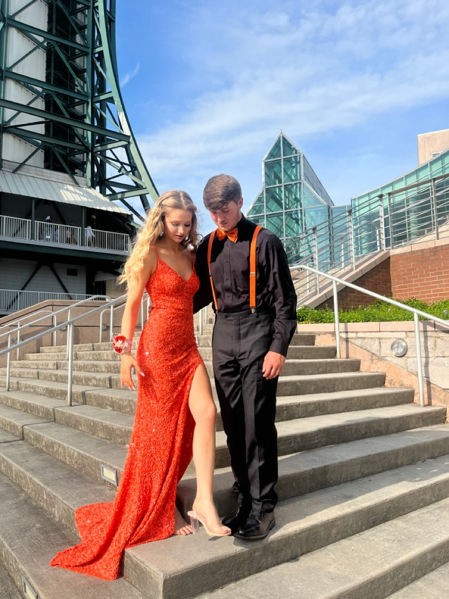 Sexy Orange Mermaid Side Slit Long Prom Dress cc520
