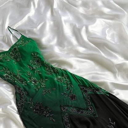 Unique Spaghetti Straps Green Ombre Chiffon Evening Dress Prom Dress With Beading cc1961