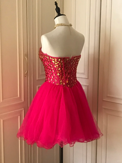 Gorgeous Strapless Red Chiffon Beaded A Line Birthday Outfits Homecoming Dress cc3181