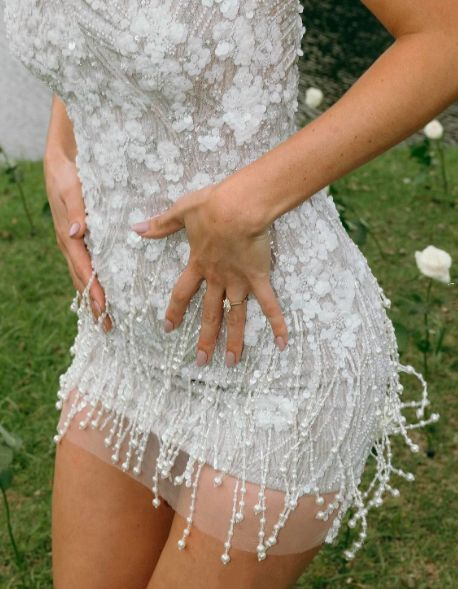 Classy Sheath Strapless White Sequin Short Wedding Dresses Bridal Dress cc3487