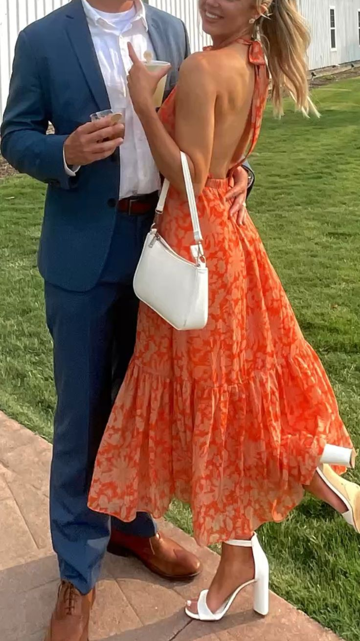 Orange A-line Backless Print Party Dress,Summer Dress cc809