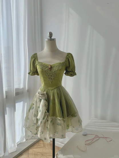 Classy Green Satin Lace Appliques Ruffles A Line Graduation Homecoming Dress 17th Birthday Outfits cc3441