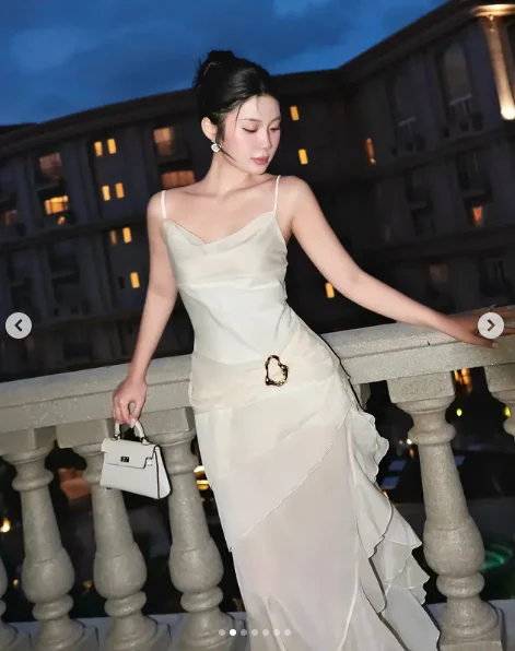 Elegant White Chiffon Spaghetti Straps Ruffles Evening Dress Long Party Prom Dress  cc1863