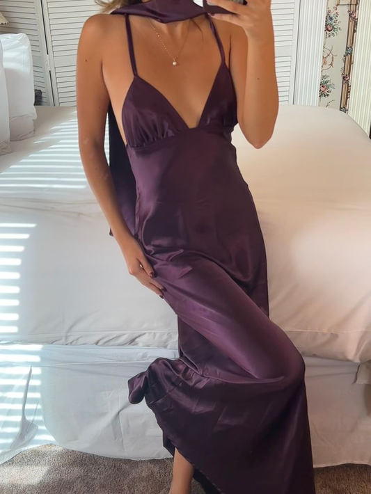 Purple Sexy Backless Long Prom Dress Party Gown cc2249