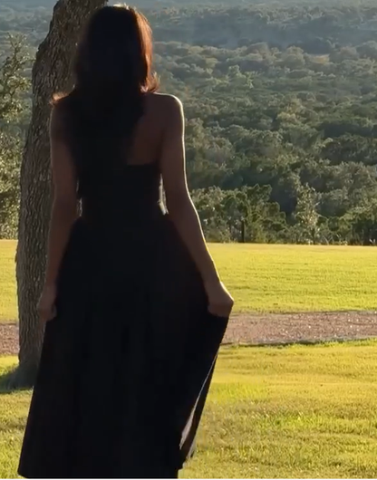 Black Halter V Neck Satin Evening Dress A Line Party Prom Dress cc2210