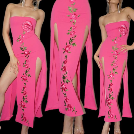 Elegant Pink Strapless Sheath Satin Slit Evening Dress,Formal Prom Party Dress cc2891