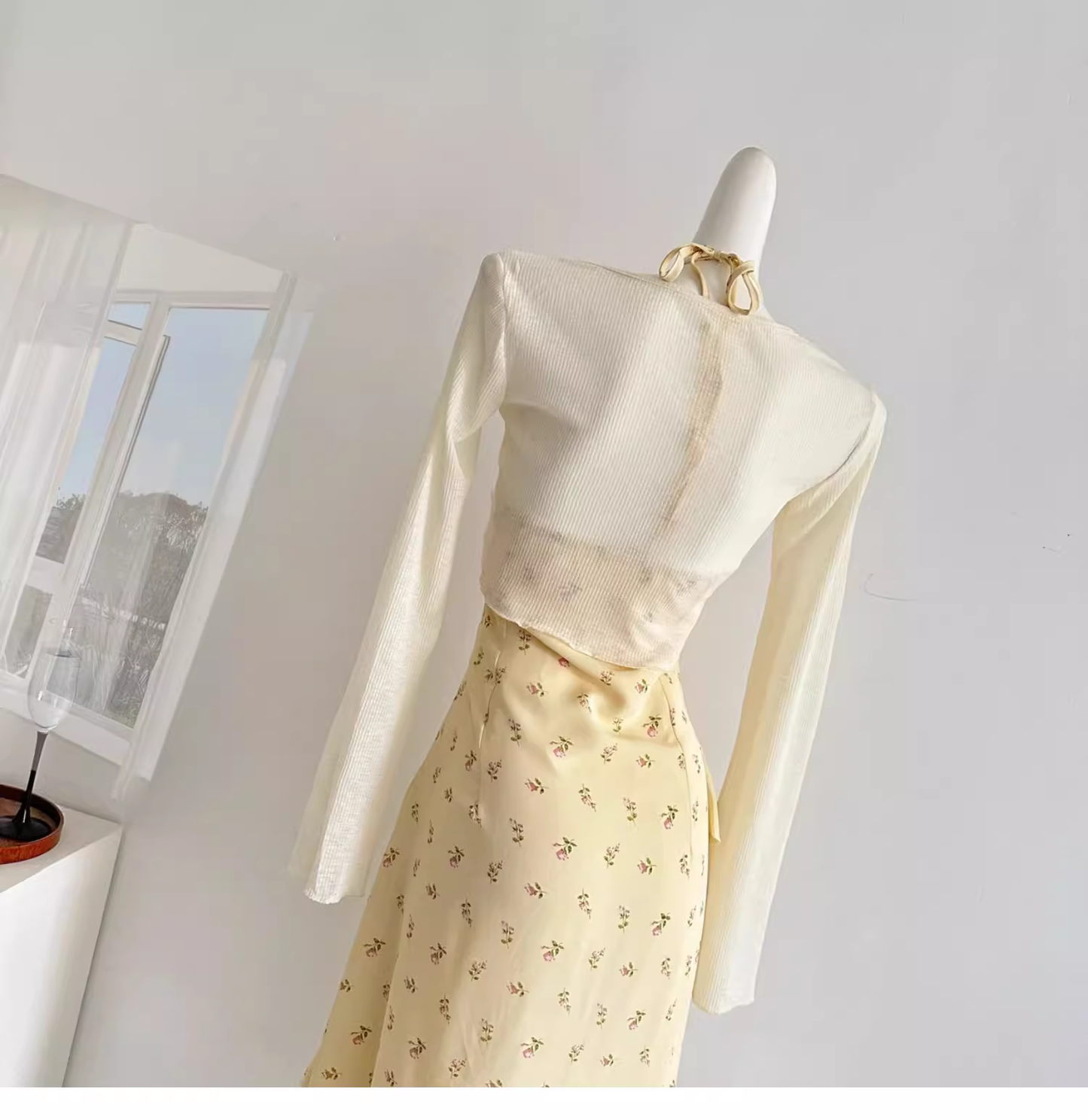 Sweet Slit Irregular Yellow Floral Vacation Dress Two-Piece  cc3059