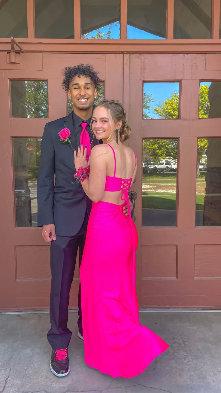 sparkly hot pink dress, open back prom dress cc698