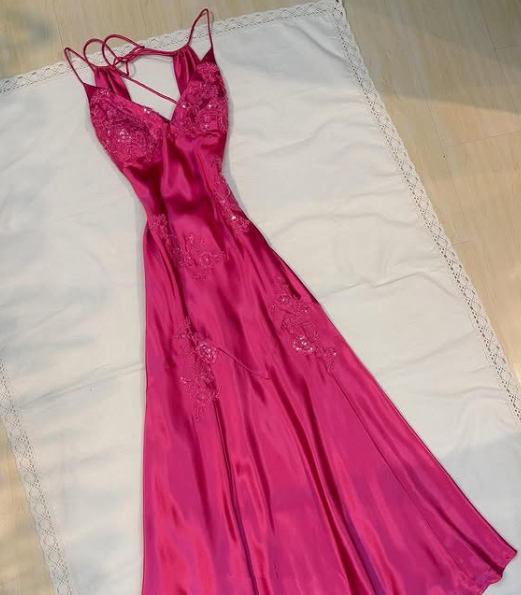 Charming Hot Pink Satin Beaded Prom Dress Evening Gown cc1418