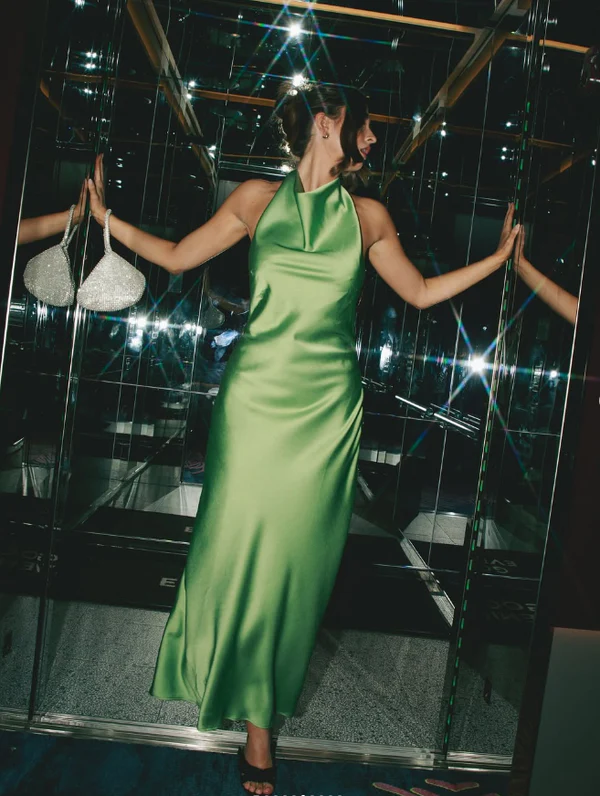 Simple Halter Green Satin Backless Evening Dress,Long Party Prom Dress cc2697