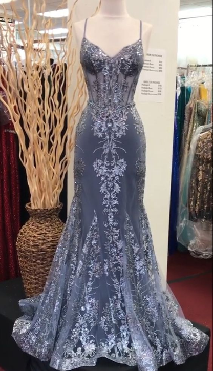 Beautiful V Neck Lace Mermaid Prom Dress Long Party Evening Dress cc2098