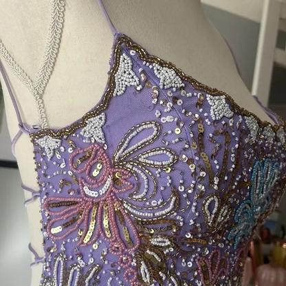 Gorgeous Spaghetti Straps Beaded Lilac Cocktail Dress Formal 8th Grade Homecoming Dress cc3471
