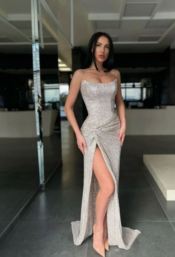 Prom Dress With High Slit Sexy Evening Dress cc1179
