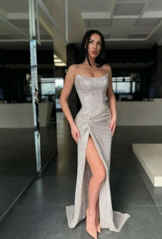 Prom Dress With High Slit Sexy Evening Dress cc1179