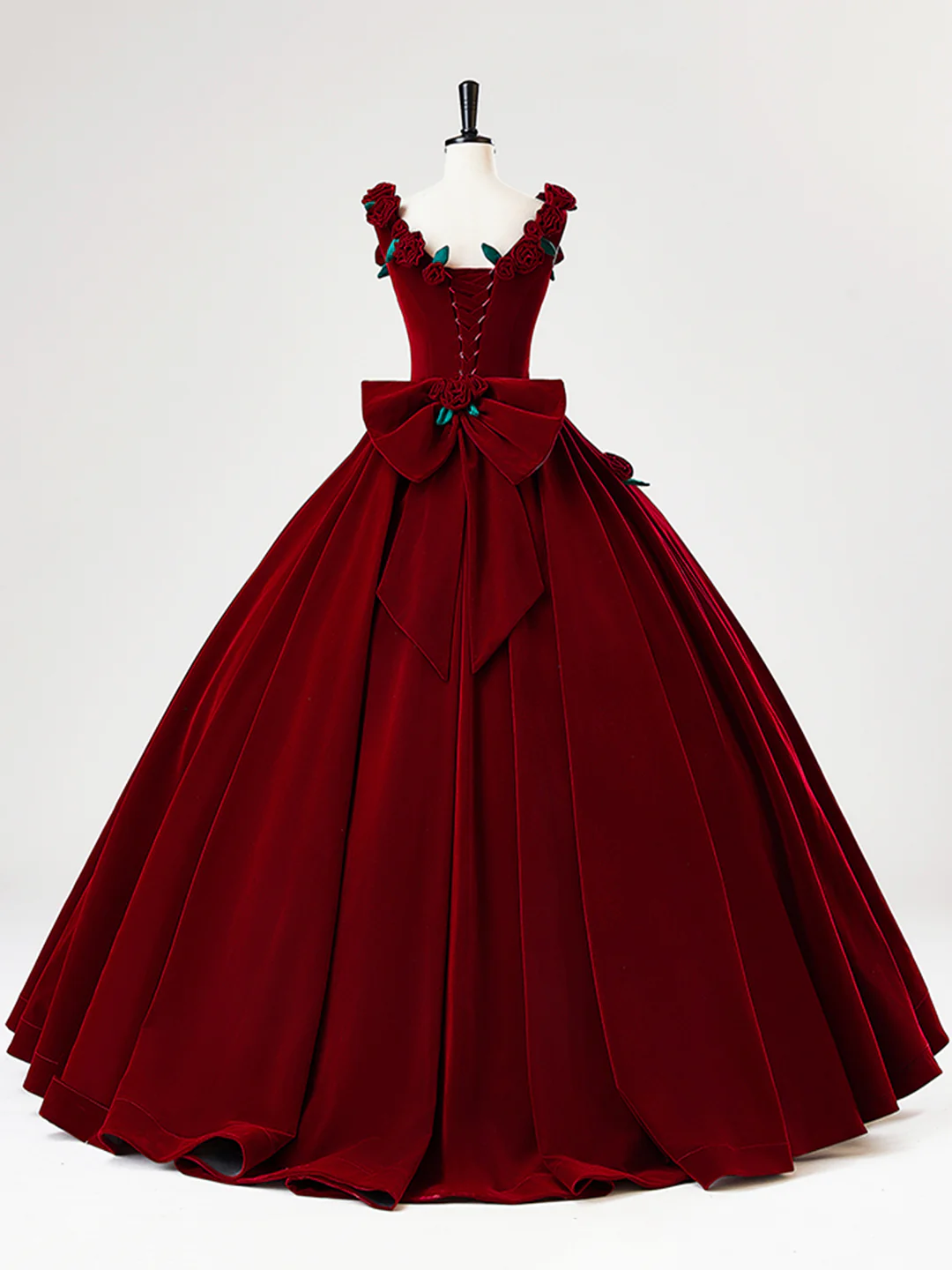 Charming Red Velvet A Line Rose Flowers Ball Gown Sweet 16 Dress Quinceanera Dress cc2061