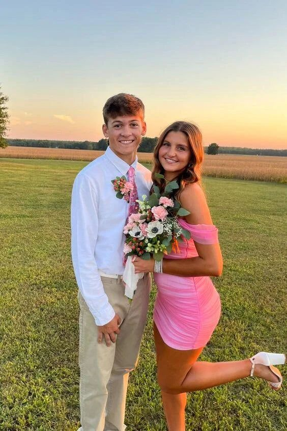 Classy Pink Off The Shoulder Sheath 16th Birthday Dress Homecoming Dress cc3417