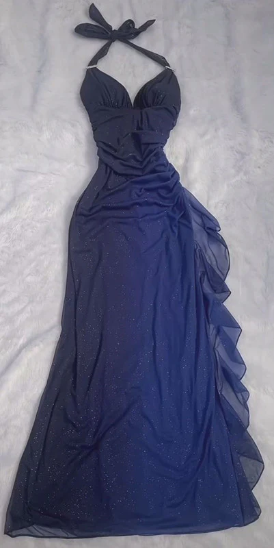 Shiny Halter Chiffon Dark Teal Prom Dress New Arrive Long Party Evening Gown cc1505