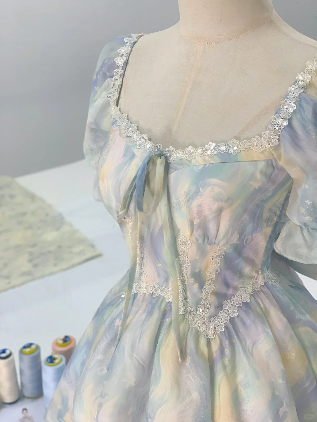 Pretty Blue Chiffon Lace A Line Birthday Outfits Formal Graduation Homecoming Dress cc3353