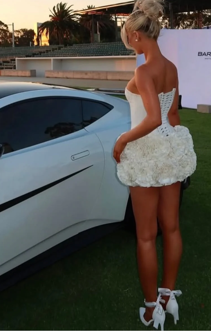 Unique White Strapless Satin Pleated  Homecoming Dress Cocktail Dress cc2747