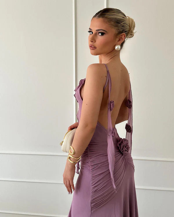Simple Purple Chiffon Mermaid Ruffles Evening Dress Party Dress cc3008