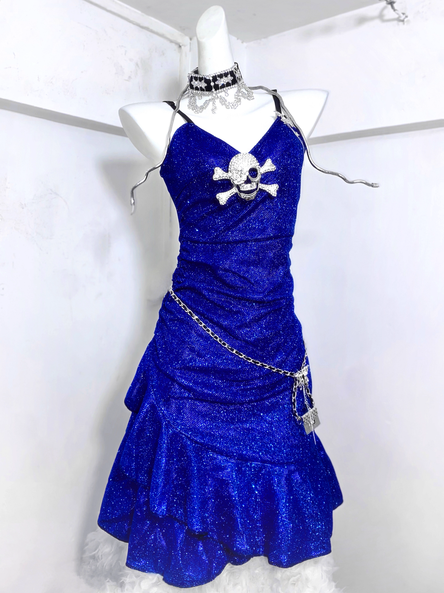 Gorgeous Spaghetti Straps Royal Blue Satin Ruffles Homecoming Dress Cocktail Dress cc3211