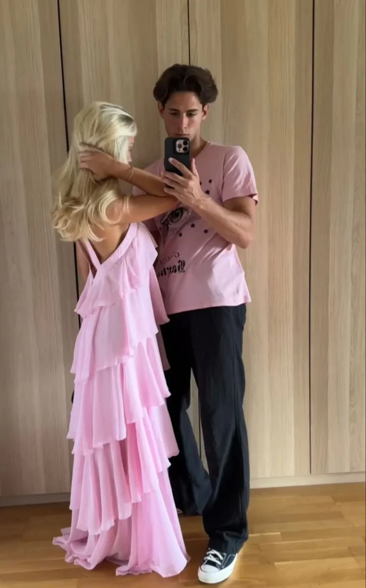 Women's Pink A-line Tiered Prom Dress,Pink Backless Evening Dress cc1207