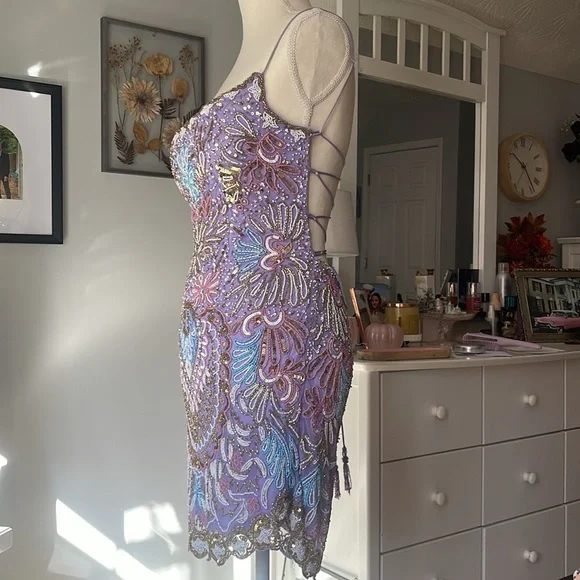 Gorgeous Spaghetti Straps Beaded Lilac Cocktail Dress Formal 8th Grade Homecoming Dress cc3471