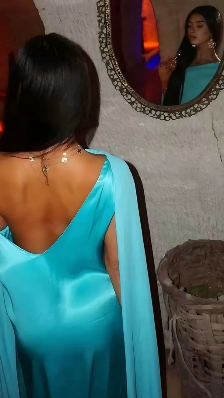 Chic Blue Satin Chiffon Long Party Dress Formal Prom Dress cc2338