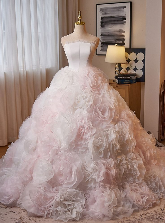 Gorgeous Tulle Rose Flower Strapless Quinceanera Dress Sweet 16 Ball Gown cc2219