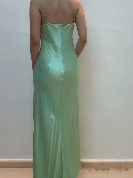 Vintage Green Spaghetti Straps Beading Sheath Long Party Dress Formal Prom Dress cc3033