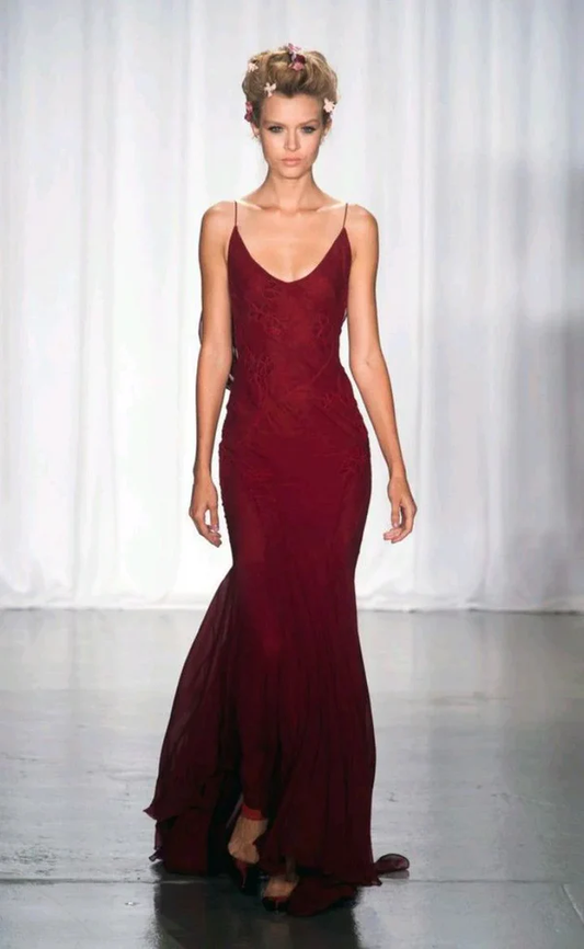 Vintage Burgundy Mermaid Evening Dress Long Prom Dress cc1941