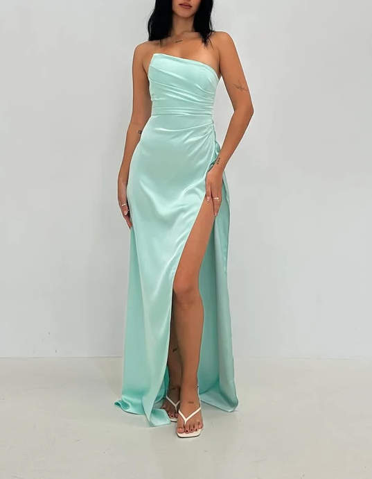 Elegant Strapless High Slit Long Prom Dress Formal Party Dress cc2040