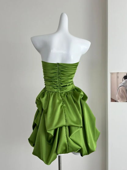 Green Satin Strapless A Line Homecoming Dress Simple Birthday Dress cc3091