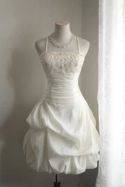 Vintage Spaghetti Straps White Short Birthday Outfits Formal Homecoming Dress cc3315