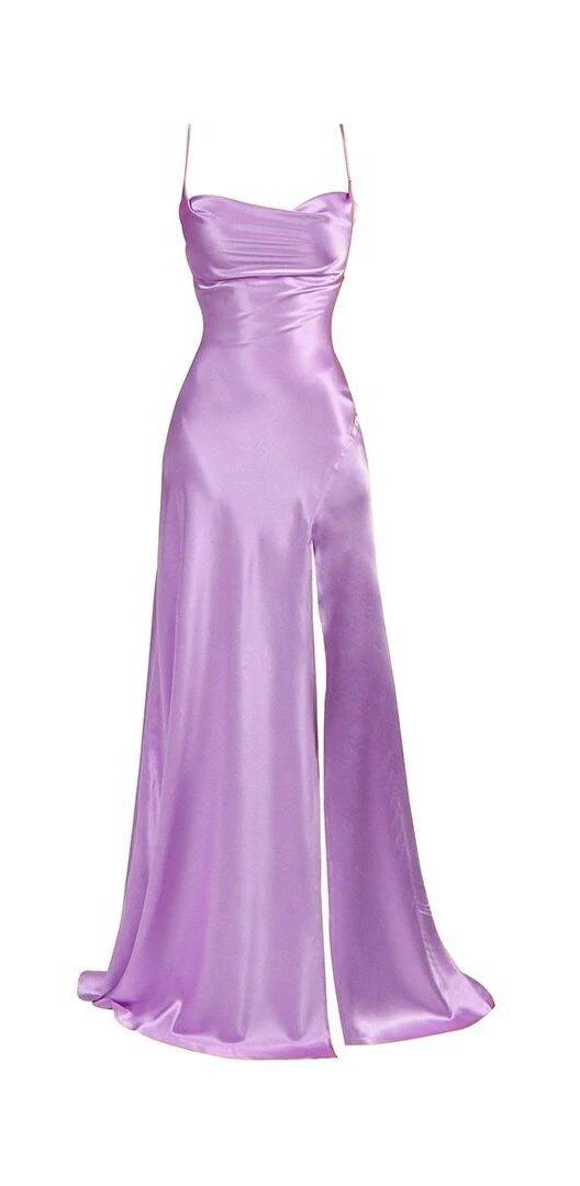 Simple Blue Spaghetti Straps Prom Dress With Split  cc667