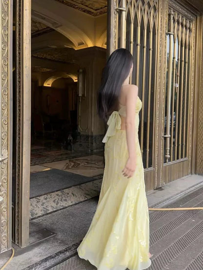 Beautiful Mermaid Spaghetti Straps Yellow Chiffon Beaded Prom Dress Long Party Evening Dress  cc1845