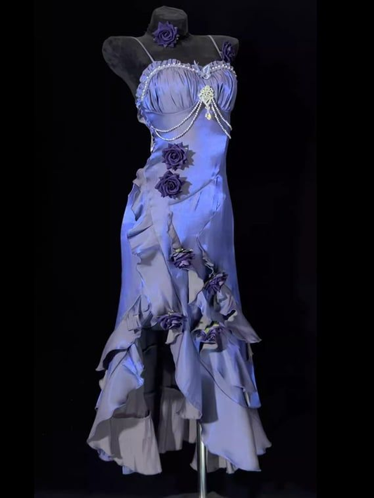 Vintage Purple Ruffles Mermaid Evening Dress,Prom Dress cc2790