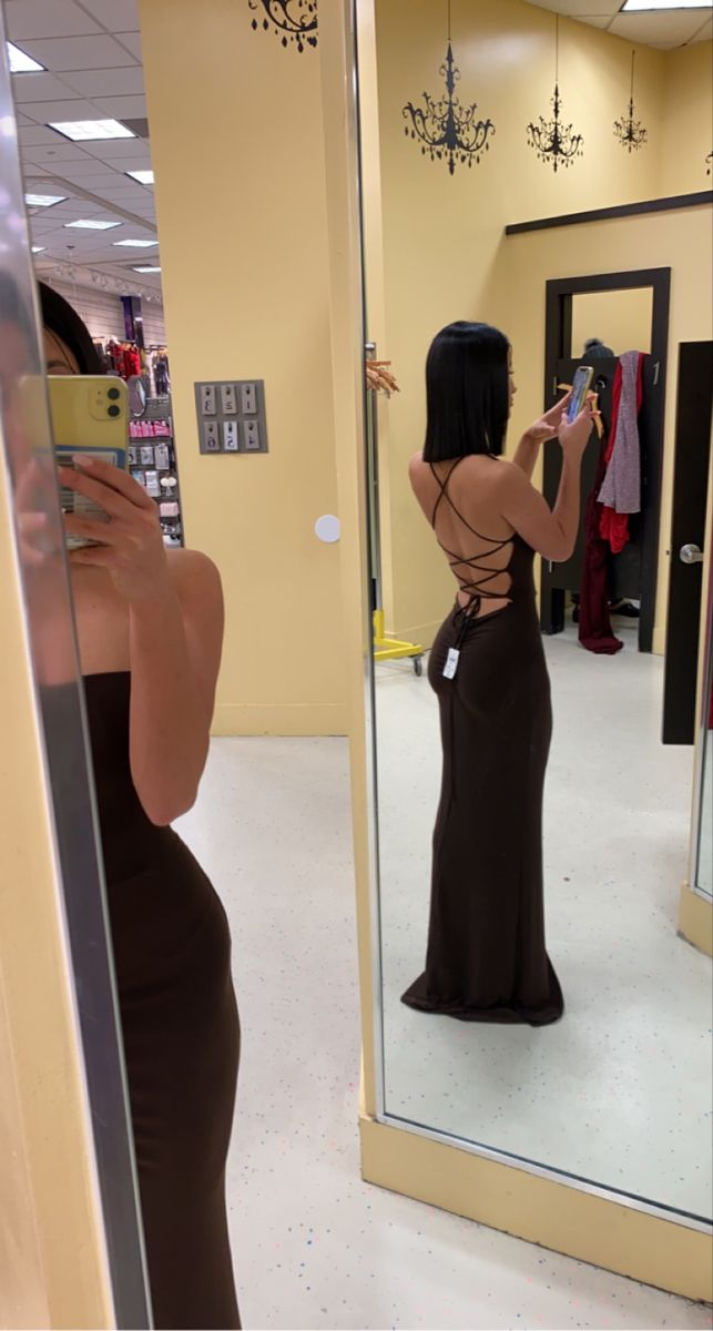 Sexy Brown Lace-up Back Prom Dress,Brown Evening Dress cc517