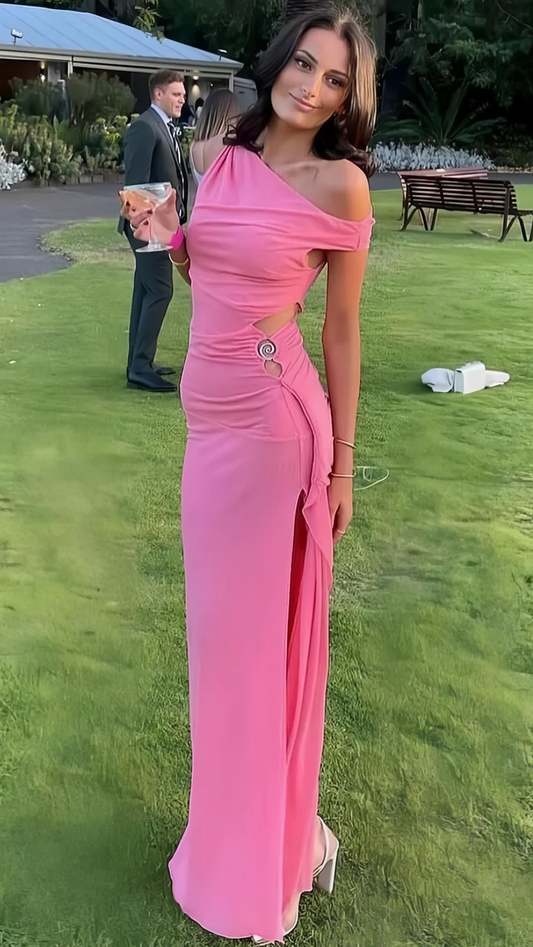 Unique Pink Sheath Long Slit Evening Dress,Formal Prom Dress cc2464
