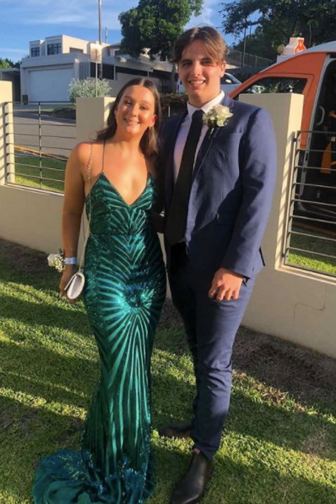 Plunge Dark Green Mermaid Sequined Long Formal Dress Prom Dress cc376