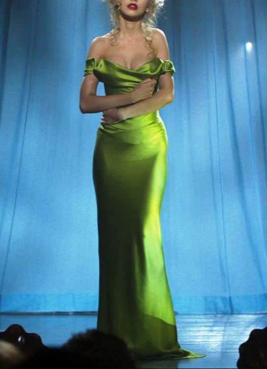 Vintage Green Off The Shoulder Prom Evening Dress,Mermaid Satin Party Gown cc2552