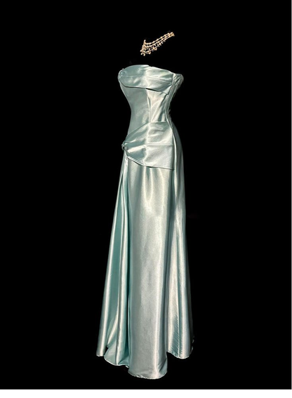 Simple Green Strapless Satin Prom Dress,Long Party Evening Dress  cc2992