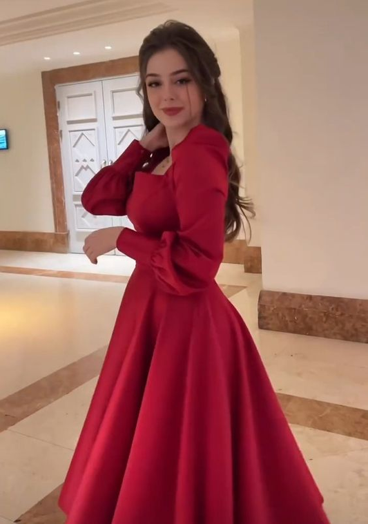Retro Style Red A-line Long Sleeves Party Dress  cc865