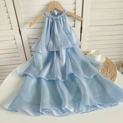 Sexy Halter Blue Organza Layered Homecoming Dress A Line Cocktail Dress cc2556