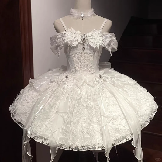 Gorgeous Spaghetti Straps Lace Short Birthday Outfits White Princess Style Homecoming Dress cc3330