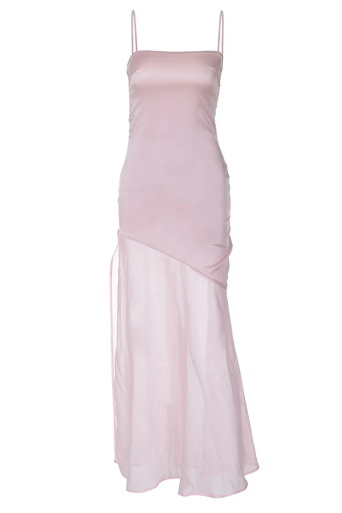Elegant Pink Spaghetti Straps Party Dress Slit Prom Dress cc2142